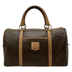 Celine Boston Bag Macadam Pattern Dark Brown No Lock Leather
