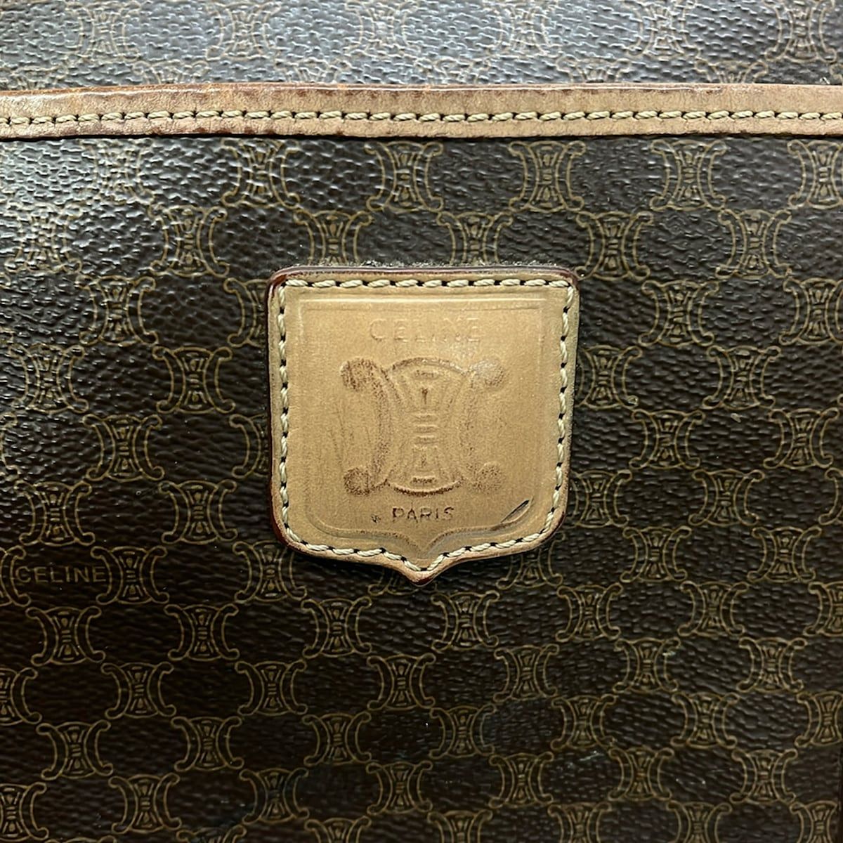 Celine Boston Bag Macadam Pattern Dark Brown No Lock Leather — view 9