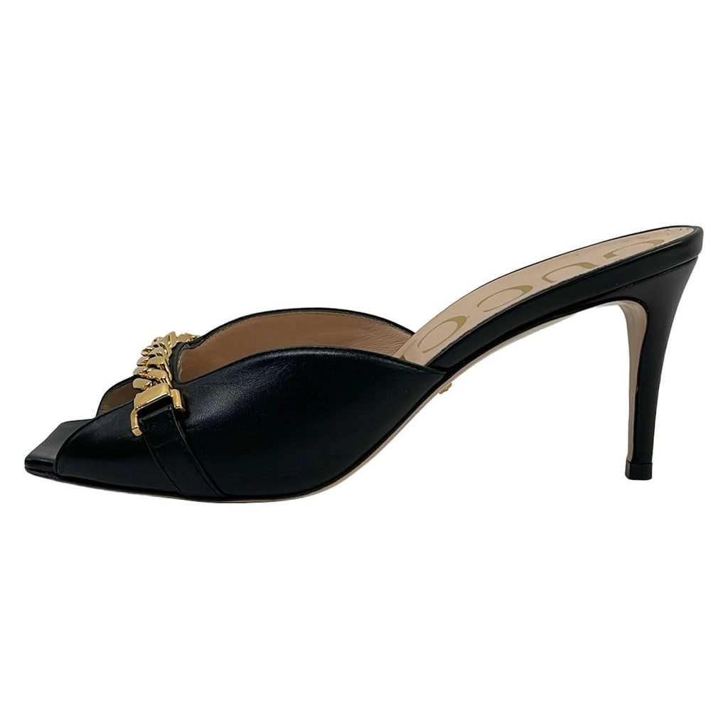 Gucci Mules 38 Black Gold Leather
