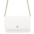 Chanel Chain Wallet Classic Quilted CC Logo Caviar Leather White