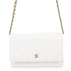 Chanel Chain Wallet Classic Quilted CC Logo Caviar Leather White