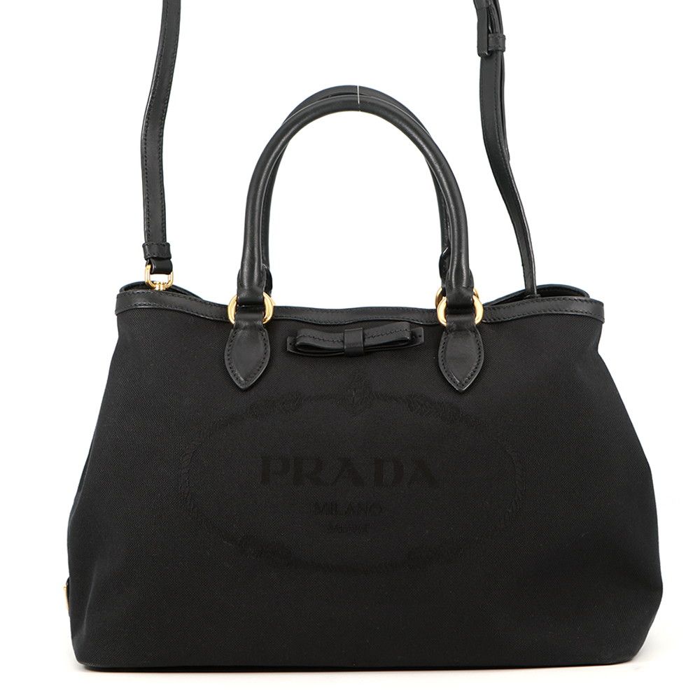 Prada Handbag Logo Jacquard Canvas 2-Way Shoulder Black