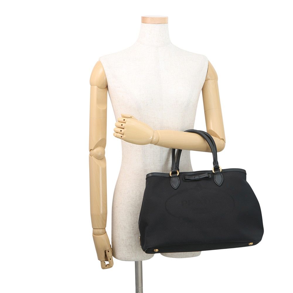 Prada Handbag Logo Jacquard Canvas 2-Way Shoulder Black — view 4