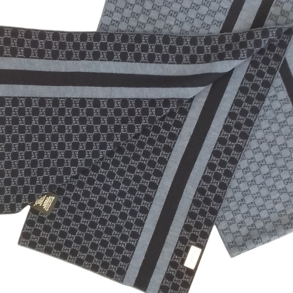 Gucci GG Wool Knit Scarf 30 200 cm Dark Navy — view 4