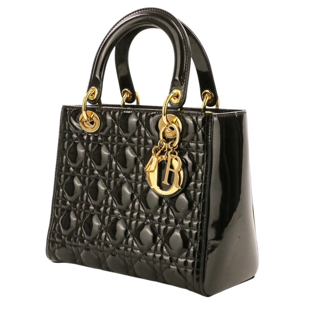 Dior Lady Cannage Patent Handbag Black — view 5