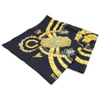 Hermes Carre 90 Kosmima Gold Black Silk Scarf