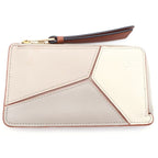Loewe Puzzle Coin Card Case Ivory Brown Leather Gold