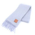 Loewe Anagram Logo Leather Patch Mohair Fringe Scarf Gray