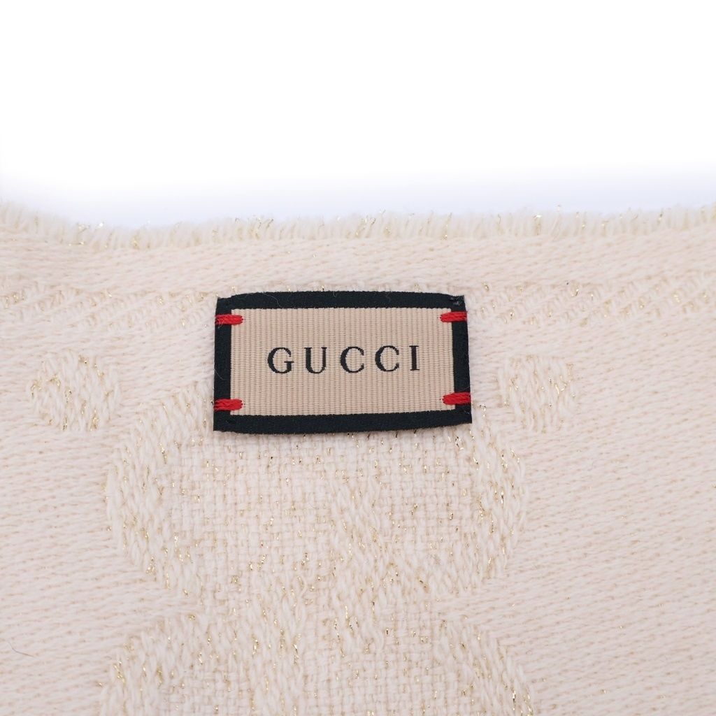 Gucci GG Lame Jacquard Wool Fringe Scarf Ivory — view 6