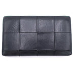 Bottega Veneta Cassette Maxi Intrecciato Leather Zip Around Wallet Black