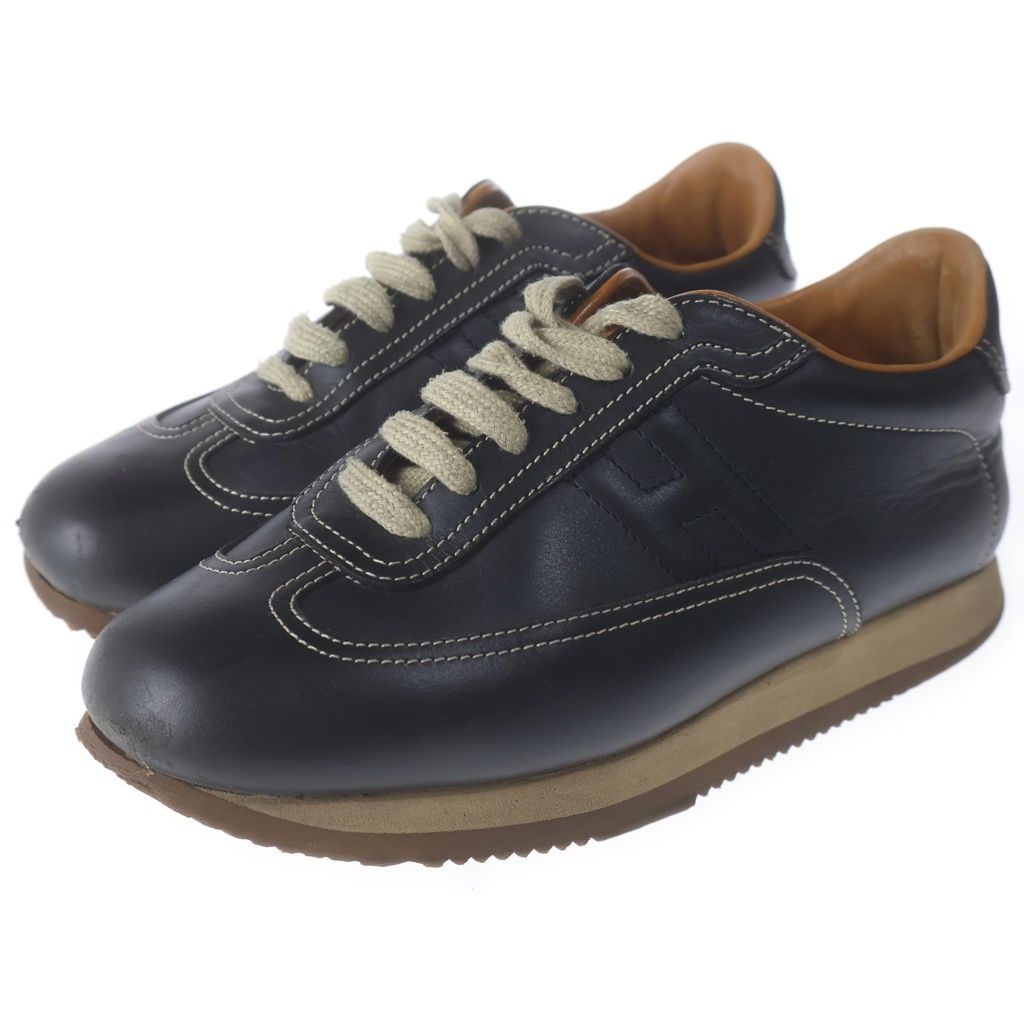 Hermes Quick Logo Leather Lace Up Sneakers Black — view 2