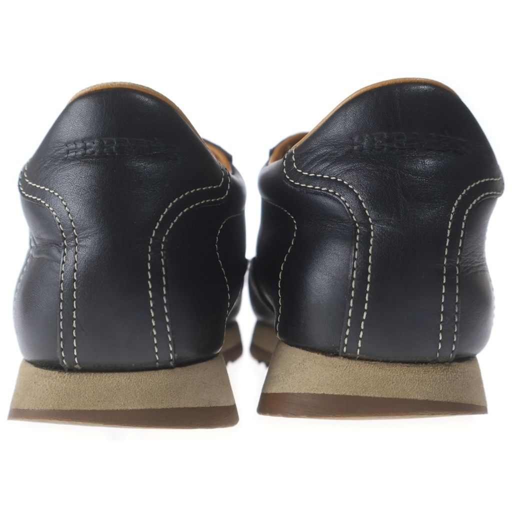 Hermes Quick Logo Leather Lace Up Sneakers Black — view 3