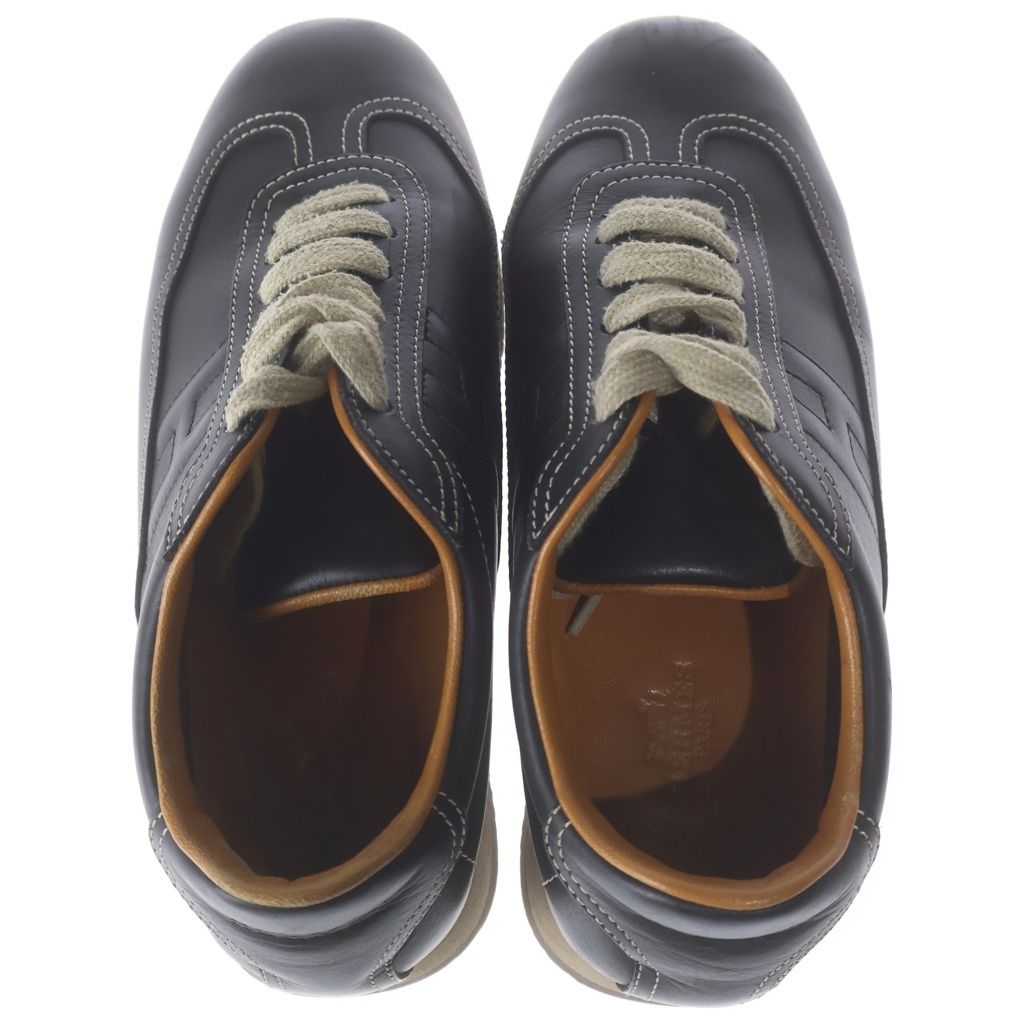Hermes Quick Logo Leather Lace Up Sneakers Black — view 4