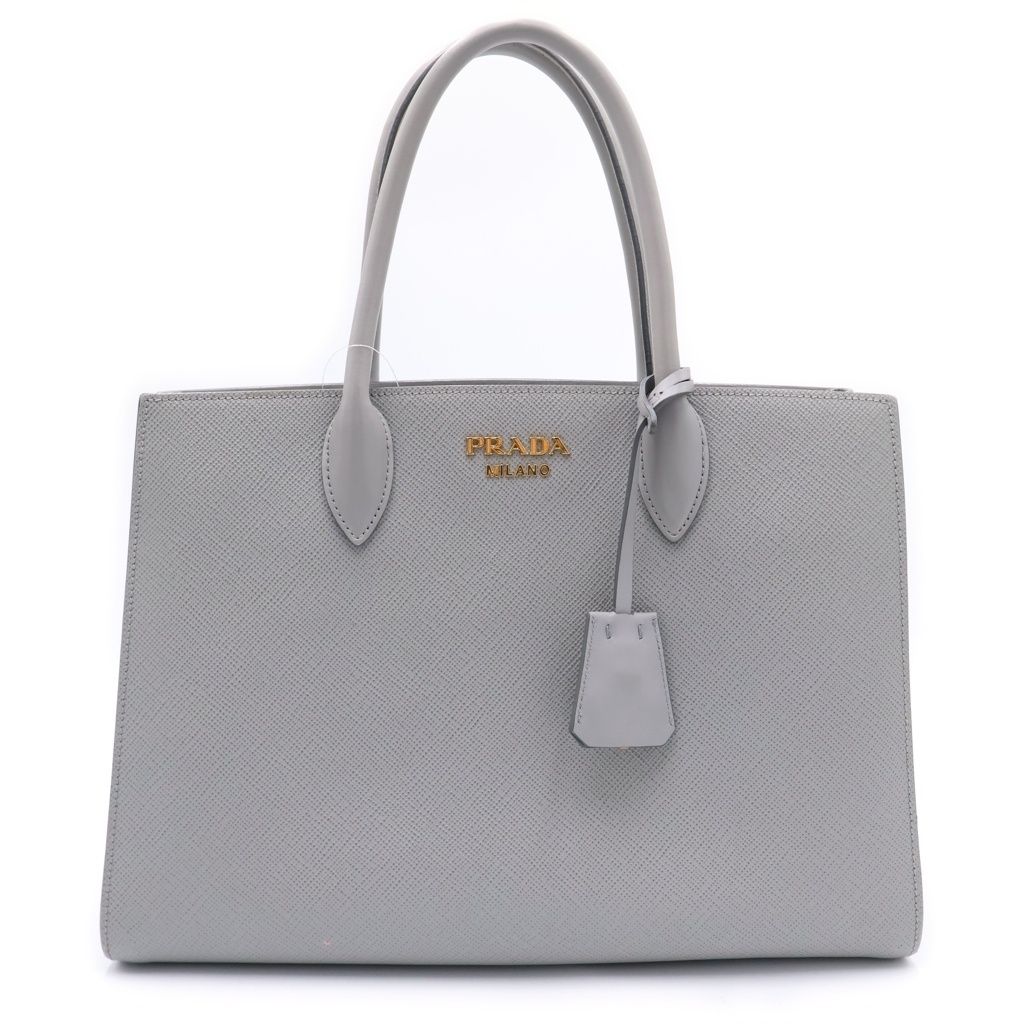 Prada Saffiano Handbag Gray Leather Gold