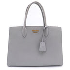 Prada Saffiano Handbag Gray Leather Gold