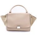 Celine 2-Way Shoulder Bag Beige Leather Suede Silver