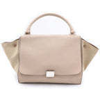 Celine 2-Way Shoulder Bag Beige Leather Suede Silver