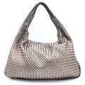 Bottega Veneta Intrecciato Shoulder Bag Tote Metallic Gold Black Leather Silver