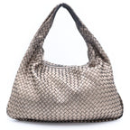Bottega Veneta Intrecciato Shoulder Bag Tote Metallic Gold Black Leather Silver