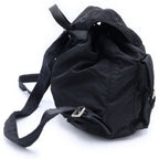 Prada Logo Triangle Plate Tessuto Backpack Black Nylon Silver — view 3