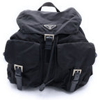 Prada Logo Triangle Plate Tessuto Backpack Black Nylon Silver