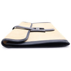 Hermes Jije Clutch Pouch Case Navy Ivory Leather Canvas — view 3