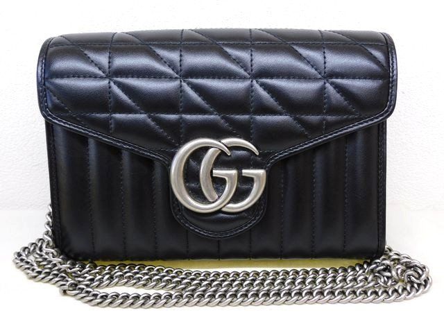 Gucci GG Marmont Chain Shoulder 2-Way Clutch Wallet Black Leather