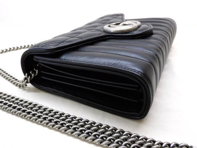 Gucci GG Marmont Chain Shoulder 2-Way Clutch Wallet Black Leather — view 3