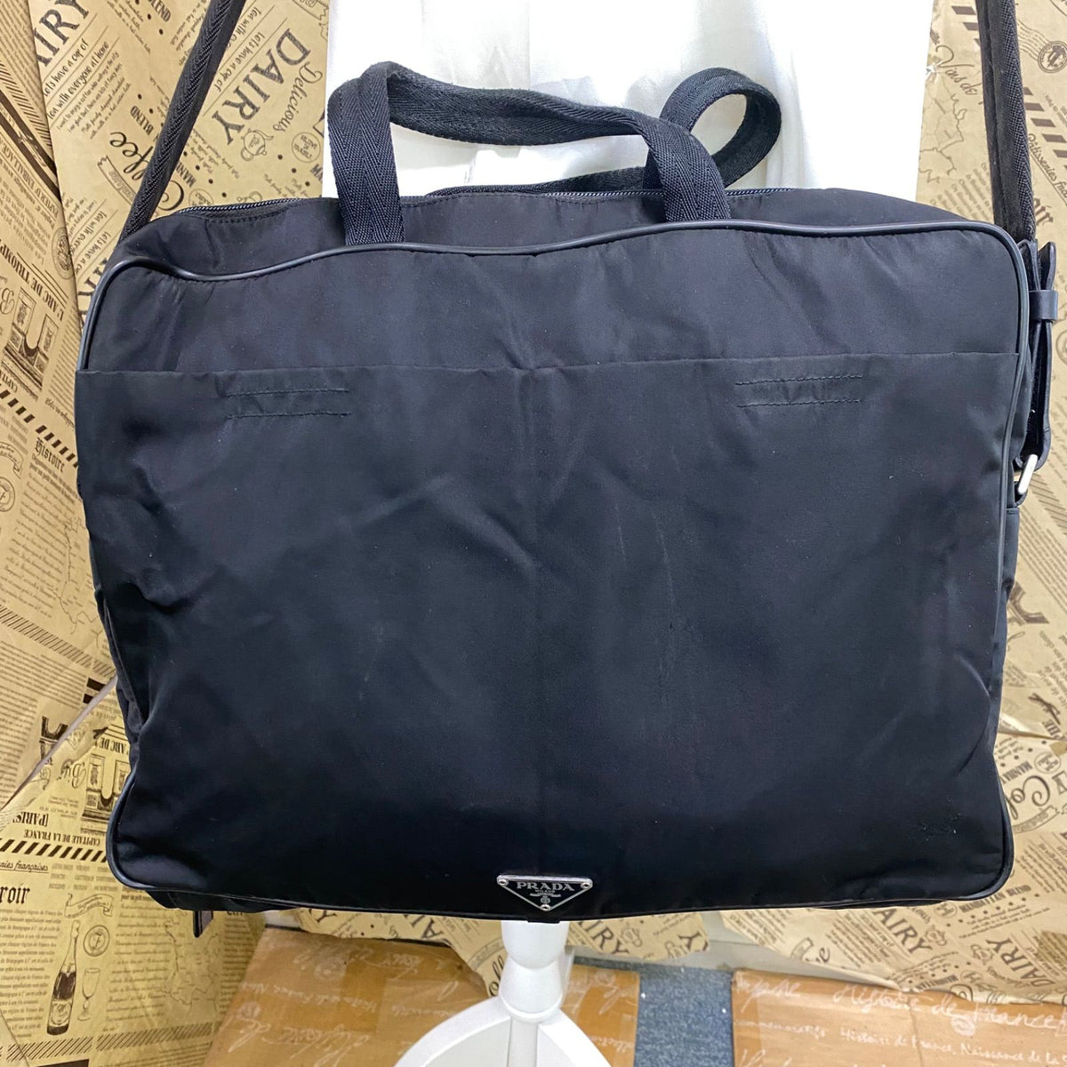 Prada Triangle Logo Shoulder Bag Nylon Black Travel Business — view 2