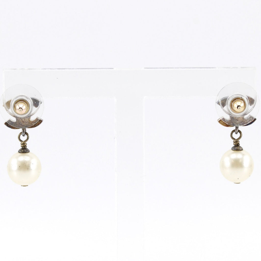 Chanel CC Logo Gold Plated Faux Pearl Black Earrings — view 3