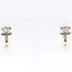 Chanel CC Logo Gold Plated Faux Pearl Black Earrings — view 3