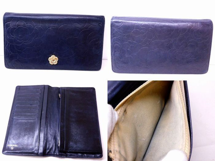Chanel Camellia Wallet Lambskin Black Gold Bifold — view 2