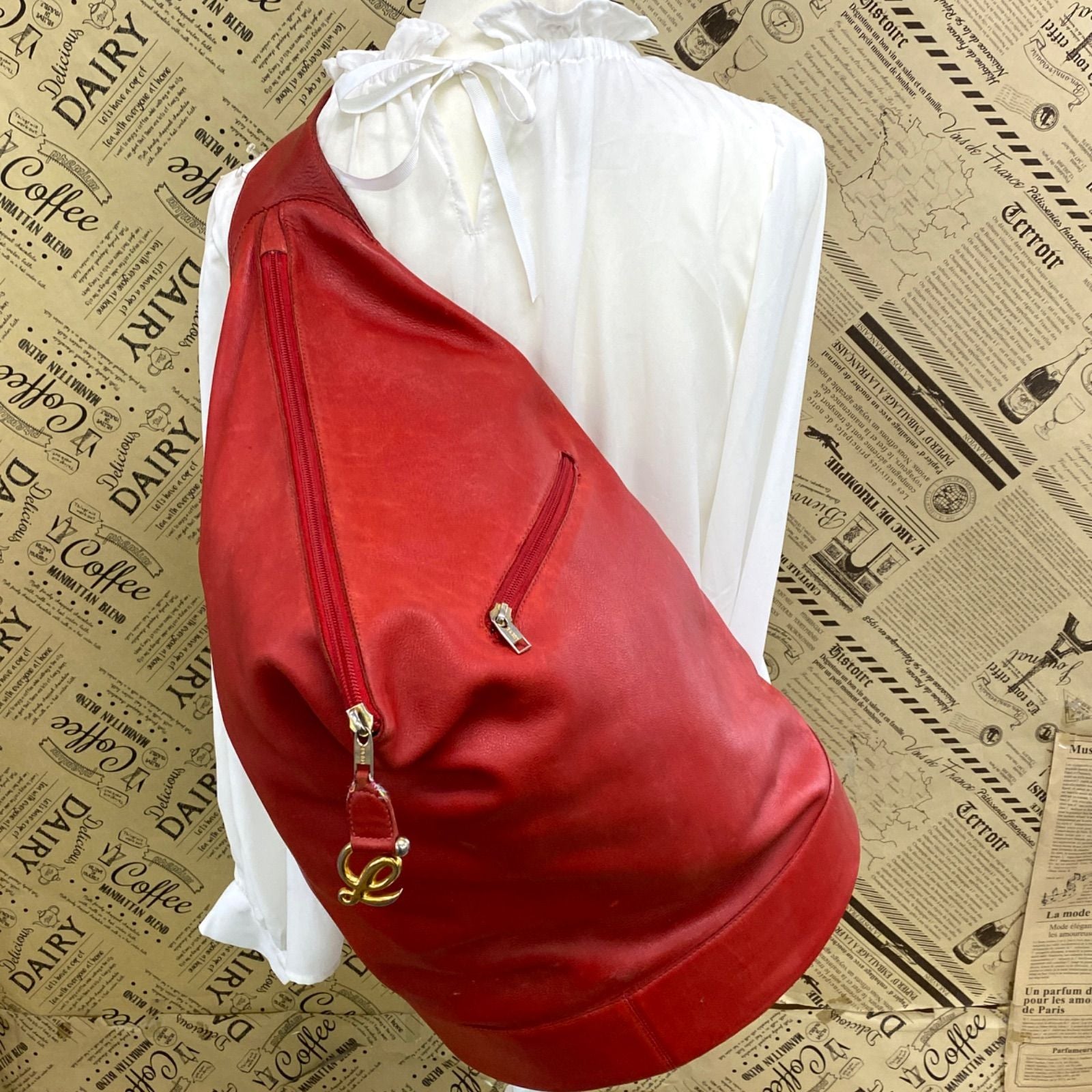 Loewe Shoulder Bag Anagram Leather Red Backpack Travel — view 3