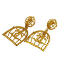 Chanel Birdcage CC Logo Earrings Gold