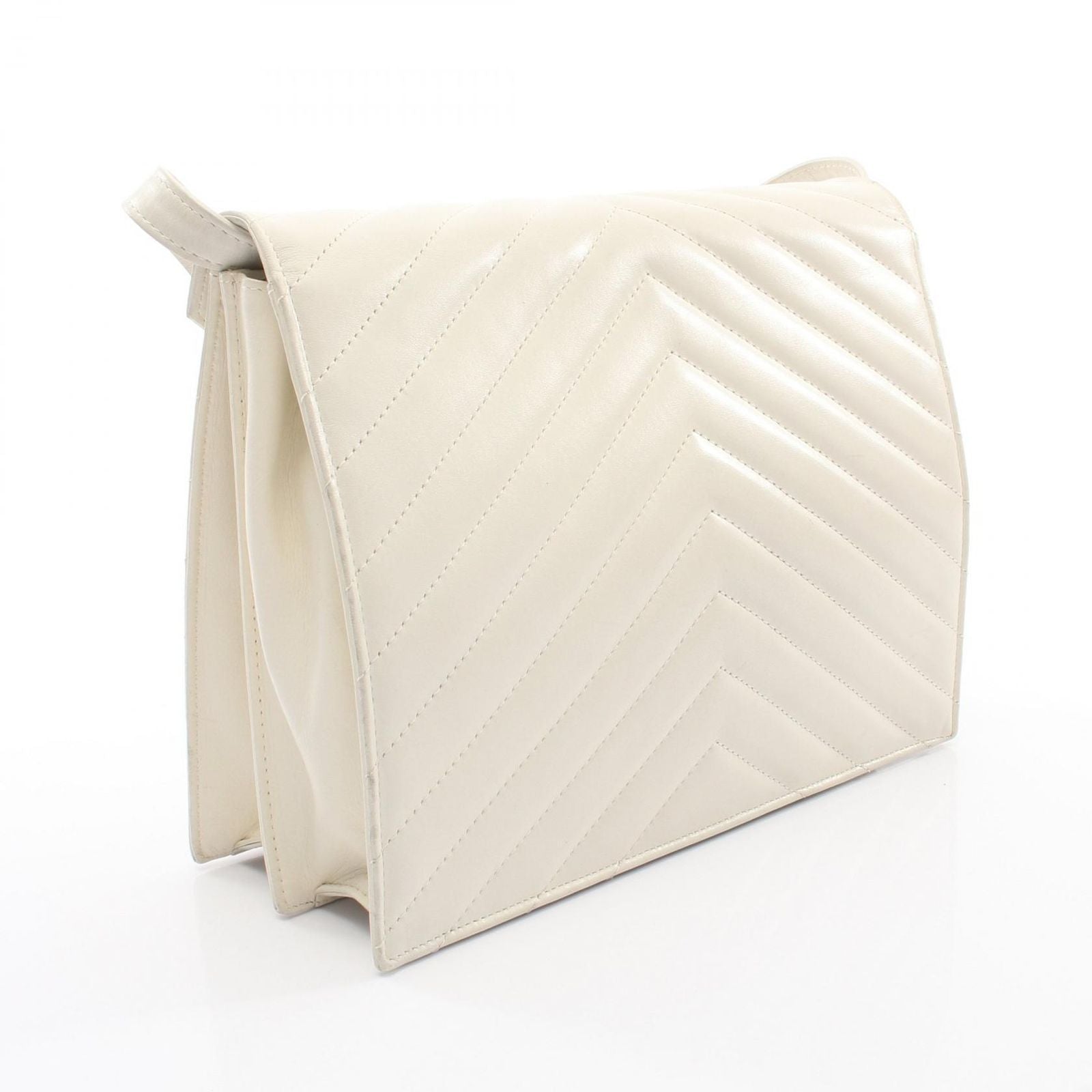 Saint Laurent Eve Sanro Run Shoulder Bag White Leather — view 2