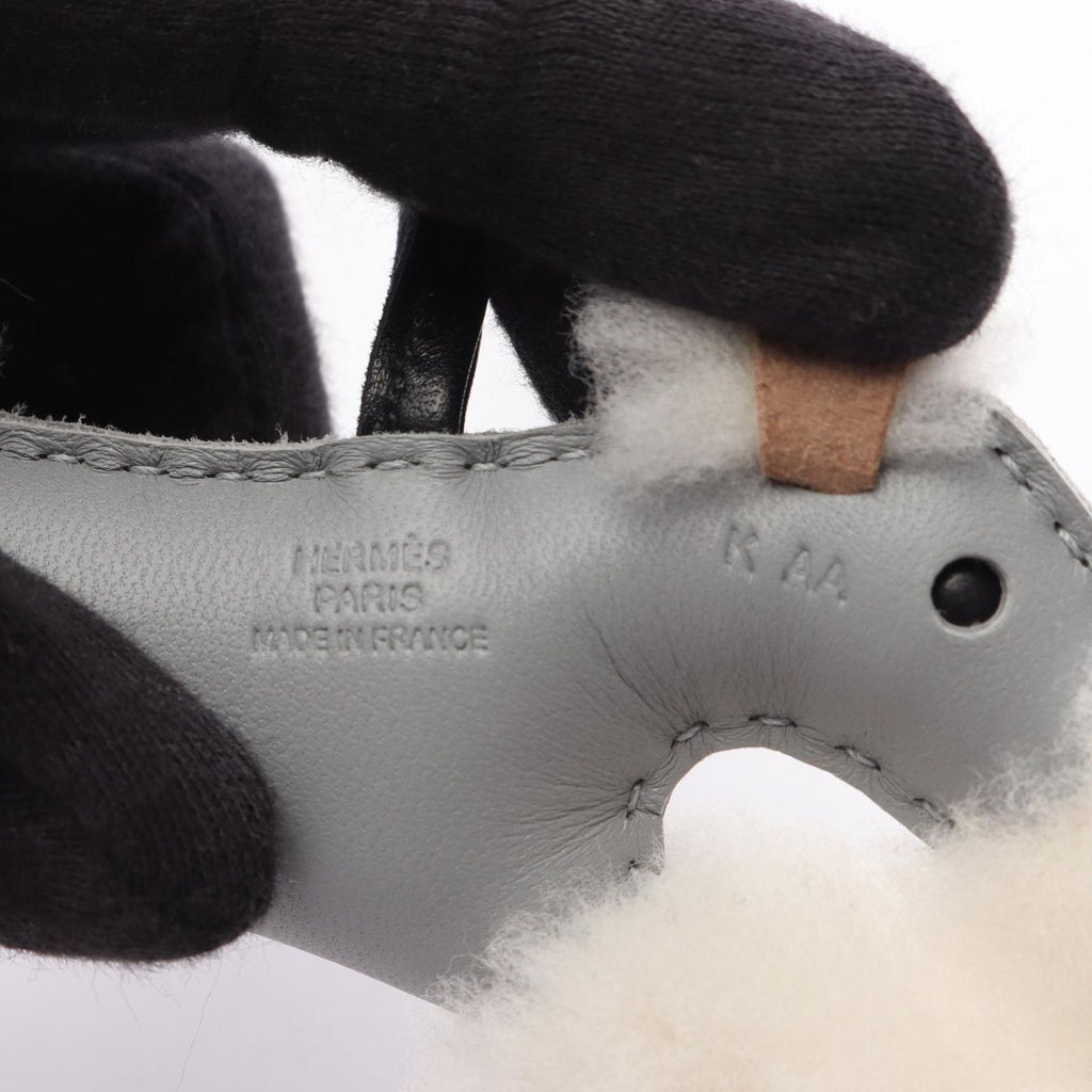Hermes Charm Buddycharm Gris Perle Black Shearling Buddy Keychain — view 3