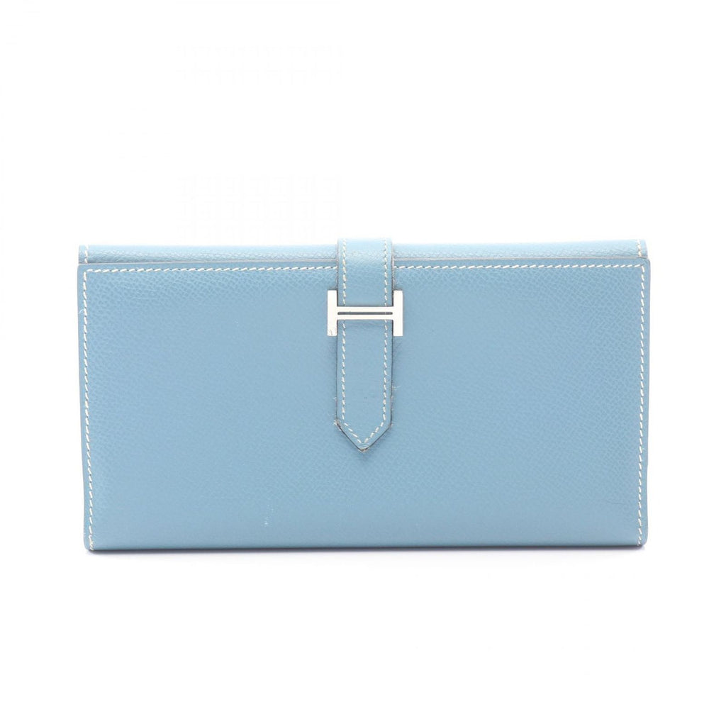 Hermes Bi Foldlong Wallet Bearn Dupri Blue Leather