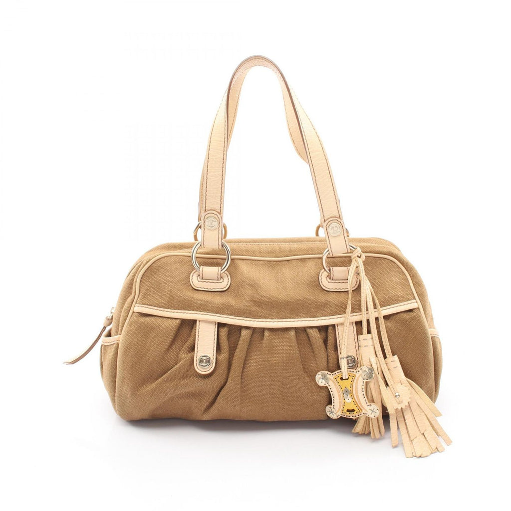 Celine Handbag Macadam Tassel Beige Ivory Canvas Leather Trio Nuffcharm Hand