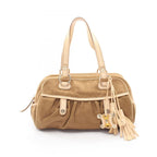 Celine Handbag Macadam Tassel Beige Ivory Canvas Leather Trio Nuffcharm Hand