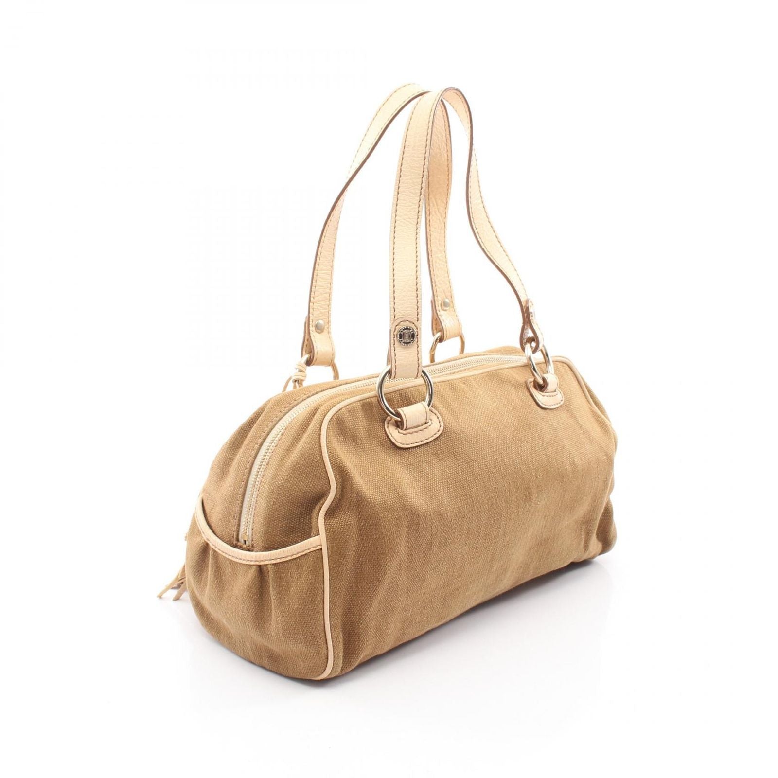 Celine Handbag Macadam Tassel Beige Ivory Canvas Leather Trio Nuffcharm Hand — view 2