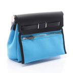Hermes Shoulder Bag Herbag Zip Mini Blue Riviera Black Canvas Leather — view 2