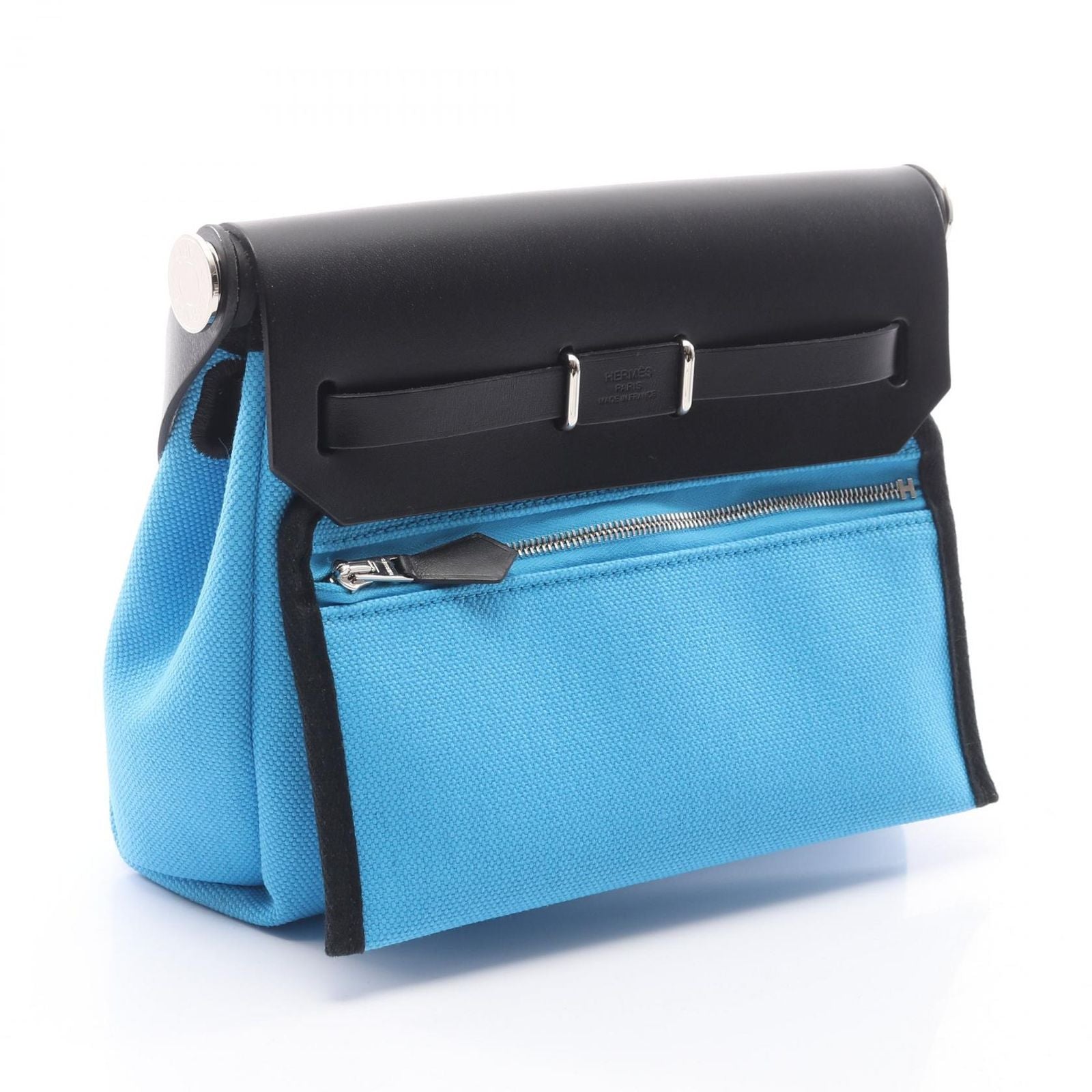 Hermes Shoulder Bag Herbag Zip Mini Blue Riviera Black Canvas Leather — view 2