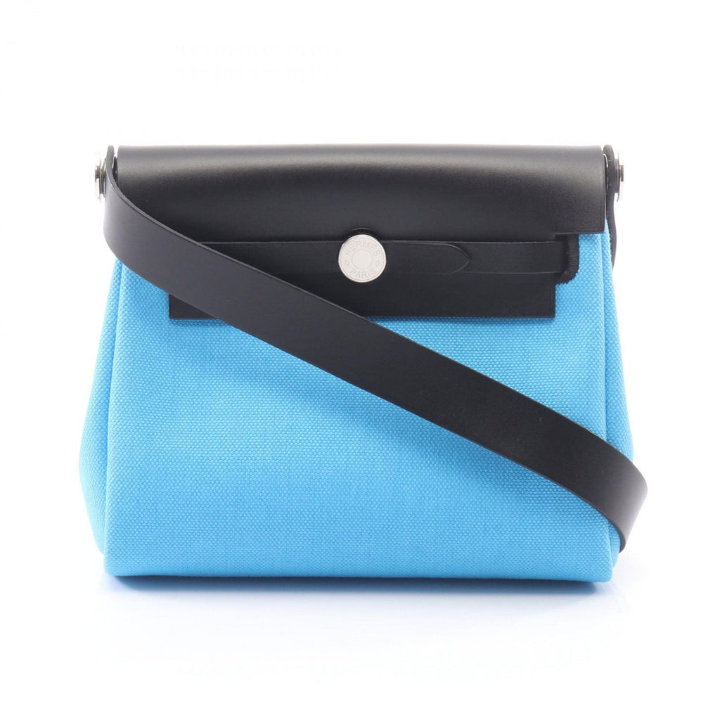 Hermes Shoulder Bag Herbag Zip Mini Blue Riviera Black Canvas Leather