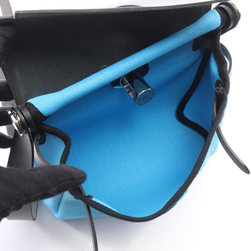 Hermes Shoulder Bag Herbag Zip Mini Blue Riviera Black Canvas Leather — view 3