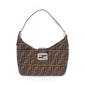 Fendi Shoulder Bag Zucca Black Brown Canvas Leather