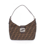 Fendi Shoulder Bag Zucca Black Brown Canvas Leather