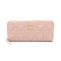 Dior Dio Roundlong Wallet Miss Caro Voyageur Heart Cannage Pink Lambskin
