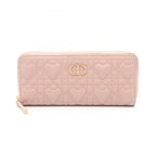 Dior Dio Roundlong Wallet Miss Caro Voyageur Heart Cannage Pink Lambskin