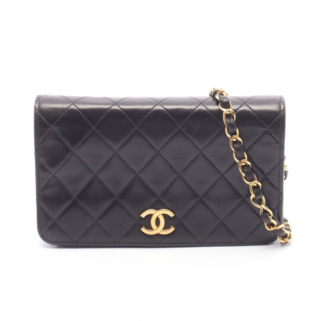 Chanel Shoulder Bag Mini Matelasse Fullflap Black Lambskin Chain