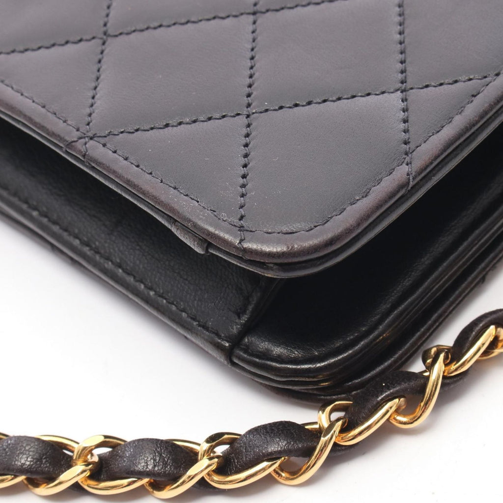 Chanel Shoulder Bag Mini Matelasse Fullflap Black Lambskin Chain — view 9